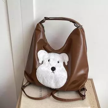 Милая сумка-тоут для щенков, женская, 2024, новая, осенняя, корейская, рюкзак для колледжа, большая вместимость, косая сумка через плечо чёрный