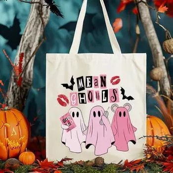 Милая сумка-тоут с принтом призрака на Хэллоуин, прочная сумка через плечо для шопинга, путешествий и вечеринок на Хэллоуин 1