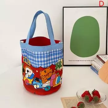 Милая сумка-ведро с дудлами, сумка-цилиндр с мультяшным принтом, холщовая сумка, женская сумочка, сумка для ланча, сумка-шоппер, школьная сумка