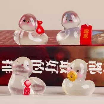 Милая светящаяся фигурка змеи удачи, зодиакальная змея, поделки из смолы, мини-статуэтка змеи на новый год, благословение в китайском стиле