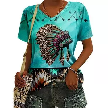 Милая свободная женская футболка с v-образным вырезом и животным принтом, летняя женская футболка с коротким рукавом, модная повседневная универсальная уличная женская футболка в стиле Харадзюку 6XL