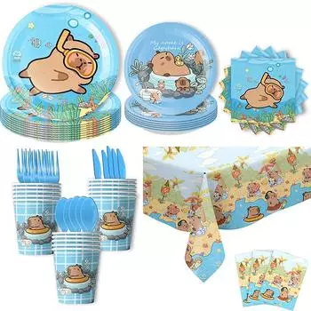 Милая тема капибары украшение для дня рождения одноразовая посуда скатерти чашки тарелки салфетки детские принадлежности для вечеринок 13 10PCS