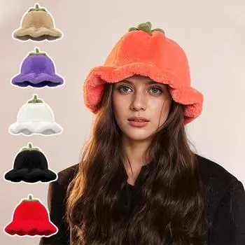 Милая теплая плюшевая маленькая томатная шляпа-котелок женская зимняя теплая маленькая шляпа-котелок для рыбалки с фото