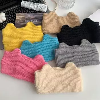 Милая теплая вязаная повязка на голову с кошачьими ушками, женская ретро-повязка для лица, эластичные резинки для волос, широкополая повязка на голову чёрный