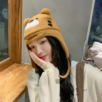 Милая теплая защитная шапка с изображением маленького медвежонка Billus, осенне-зимняя кашемировая кепка с героями мультфильмов, женская теплая солнцезащитная шляпа Lei Feng One Size