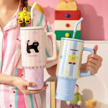 Милая термокружка 40 унций, холодный напиток со льдом, кофейная кружка для девочки, термокружка с изоляцией, термос для путешествий, бутылка для воды в машину 40oz синий