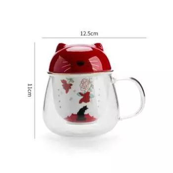 Милая термостойкая стеклянная чашка для чая с изображением кота – Боросиликатная кружка для чая с крышкой и фильтром красный
