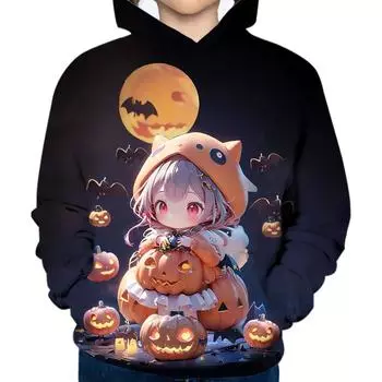 Милая толстовка с капюшоном для девочек с рисунком аниме «Девушка и кошка» и 3D-принтом, свободные повседневные удобные топы, толстовки с капюшоном для детей, осенне-зимняя одежда 100