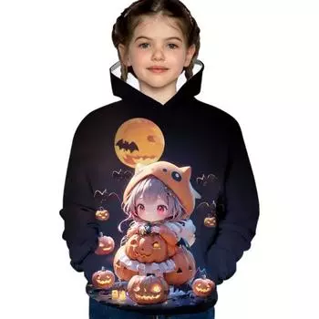 Милая толстовка с капюшоном для девочек с рисунком аниме «Девушка и кошка» и 3D-принтом, свободные повседневные удобные топы, толстовки с капюшоном для детей, осенне-зимняя одежда 100