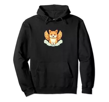 Милая толстовка с капюшоном Shiba Inu Angel Wing Design для любителей собак чёрный