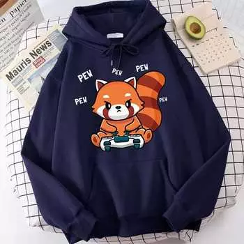 Милая толстовка с принтом Pew Red Panda Kawaii, женские повседневные толстовки с длинным рукавом, свитера, свободные толстовки унисекс S