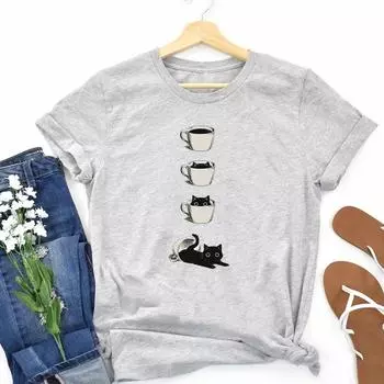 Милая трендовая милая женская футболка с котом и принтом, модная футболка, женская футболка, футболки с короткими рукавами и графикой