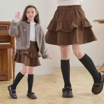 Милая юбка-трапеция из вельвета с оборками для девочек — корейский стиль для осени и зимы 120 cm