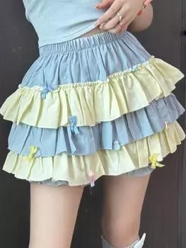 Милая юбка в стиле принцессы, женская летняя новая милая юбка в Корейском стиле, тонкая мини-юбка с высокой талией Y2k, 2024 S синий