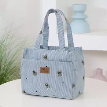 Милая вельветовая сумка с принтом медведя, универсальная, сумка для ланча для офисного работника, сумка-тоут