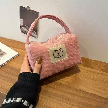 Милая вельветовая сумочка Модная мягкая удобная косметичка Большая вместительность Тренд Сумочка для женщин розовый