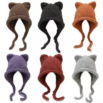 Милая вязаная шапка C для женщин, осень-зима, утолщенная теплая шапка-бини, корейская универсальная шапочка, защита ушей, косички, шапка-череп, акриловая женская шапка-череп, подарок 1pc чёрный