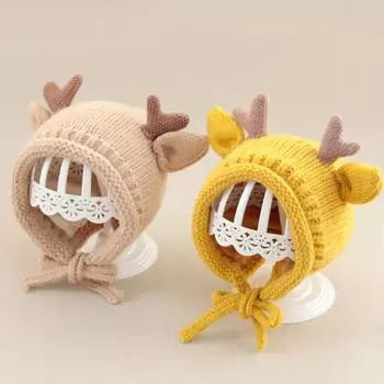 Милая вязаная шапка, детская шапка, толстая теплая шапка для девочек и мальчиков, зимняя теплая детская шапка с ушками для новорожденных