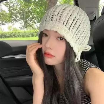 Милая вязаная шапка с бантом на завязках для детей, осенне-зимняя, нежная бежевая, универсальная, шерстяная шапка-мешок, холодная шапка M56-58cm бежевый