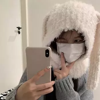 Милая вязаная шапка с длинными ушами кролика для мужчин и женщин, теплая вязаная шапка с кроличьими ушками, женская зимняя шапка-чепчик серый