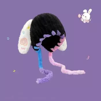 Милая вязаная шапка с изображением плюшевого кролика для женщин, осенне-зимняя, большая окружность головы, утепленная, морозостойкая, теплая, универсальная шапка с ушками M56-58cm белый