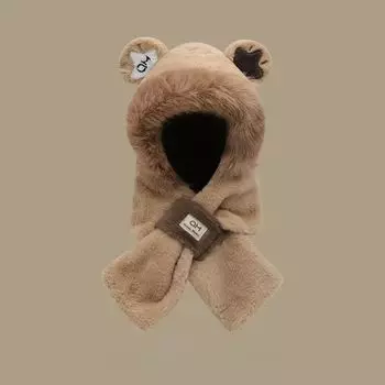 Милая вышитая плюшевая шапка-шарф с ушками медведя, женская защитная сумка для ушей, шапка Lei Feng, зимний утепленный холодный шарф One size белый