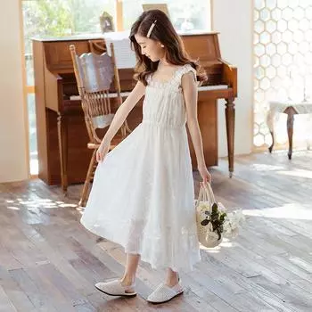 Милая вышитая юбка-комбинезон принцессы на лето 2022 для детей среднего и большого возраста 140cm