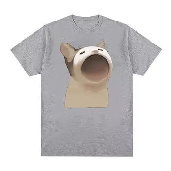 Милая забавная футболка с рисунком поп-кота, мема, унисекс, унисекс, ретро-футболки в стиле Харадзюку, летняя повседневная футболка большого размера из 100% хлопка L