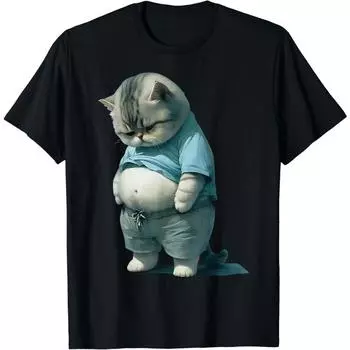 Милая забавная футболка с рисунком толстого кота и рисунком толстого котенка для мужчин и женщин, симпатичная хлопковая футболка с коротким рукавом и рисунком для мужчин S