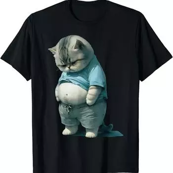 Милая забавная футболка с толстым котом, художественный дизайн, футболка с толстым котенком и любовником для женщин, милая хлопковая женская футболка с короткими рукавами и графикой S