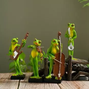Милая забавная лягушка-музыкант, статуэтка животного из смолы, украшения, коллекционные фигурки, декор для дома и сада, подарок для любителя музыки