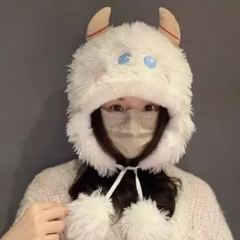 Милая забавная плюшевая шапка женская зимняя теплая утолщенная холодная защита шеи пушистая мультяшная уродливая милая защита для ушей шапка Lei Feng One Size