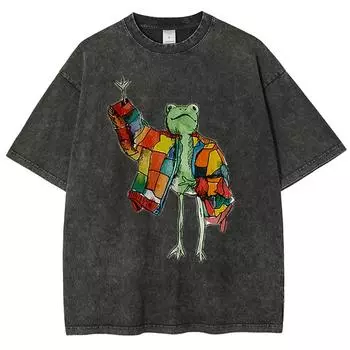 Милая Забавная Стильная Футболка с принтом мультяшной лягушки Женская Футболка Свободная Стирка Оверсайз Короткий Рукав Летняя Модная Милая Футболка Для Студентов S