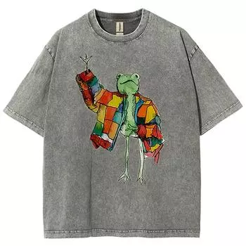 Милая Забавная Стильная Футболка с принтом мультяшной лягушки Женская Футболка Свободная Стирка Оверсайз Короткий Рукав Летняя Модная Милая Футболка Для Студентов S