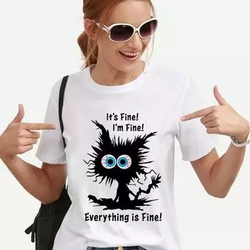 Милая забавная женская футболка с 3D-принтом для кошек в стиле хип-хоп, уличная одежда для любителей кошек, женская одежда в стиле Харадзюку S