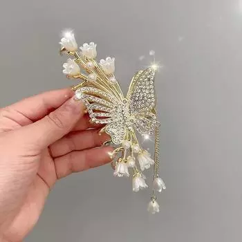 Милая заколка-бабочка для волос Сверкающие украшения из страз Аксессуары для волос Искусственный жемчуг Женщины Изысканный подарок Кисточка Заколки для волос