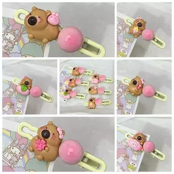 Милая заколка для волос Capybara, заколка для волос в виде животного из смолы, ваза с персиковым цветком, мультяшные заколки для волос, танец ice cream