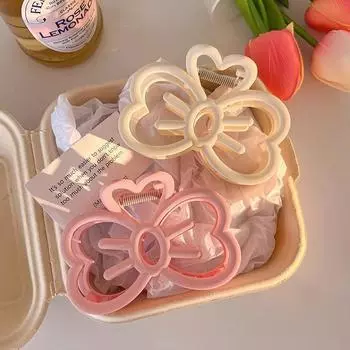 Милая заколка для волос с бантом, пластиковая заколка-коготь, заколка для волос в виде краба конфетного цвета для девочек, милые аксессуары для волос в виде коготь розовый