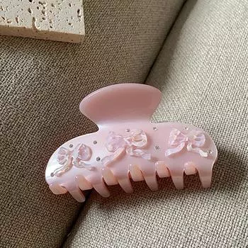 Милая заколка для волос с розовым бантом из ацетата, коготь для женщин и девочек, модная заколка для волос с геометрическим рисунком «конский хвост», аксессуары для волос, инструмент 2023