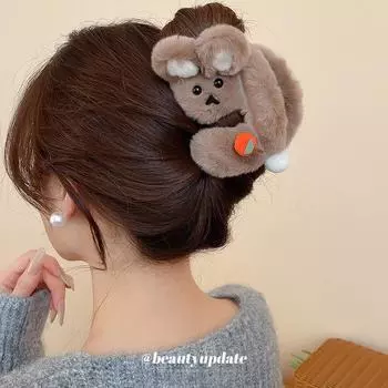 Милая заколка для волос в виде кролика и акулы: Модный осенне-зимний плюшевый головной убор Grab Clip кофейный