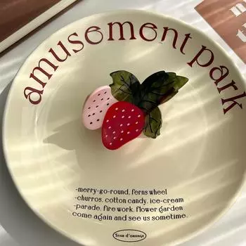 Милая заколка-краб из ацетата с фруктами, Деликатная заколка-акула для хвостика, Заколка для волос из ацетата с клубникой, Повседневная Style2