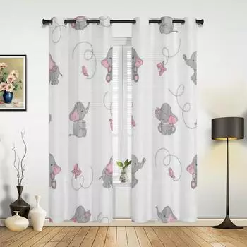 Милая занавеска на окно в виде бабочки в виде слоненка для гостиной, спальни, домашнего декора, кухни, занавесок на окна 135W x 60H(cm)