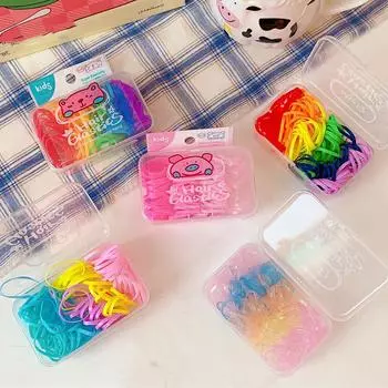 Милая желейная повязка для волос ярких цветов, одноразовая мини-эластичная резиновая веревка для головы ребенка, резинка для волос с коробкой, инструменты для укладки волос