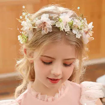 Милая жемчужная лента для девочек, повязка на голову, симпатичная кружевная бисерная цветочная корона для девочек, аксессуары для волос для вечеринки по случаю дня рождения Bracelet зелёный