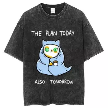 Милая женская футболка с принтом мультяшного кота, американская ретро-стирка, потертости, короткие рукава, повседневная одежда, милый дизайн S