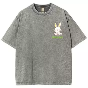 Милая женская футболка с принтом в виде мультяшного кролика, свободная, стираная, хлопковая, разноцветная, с коротким рукавом, повседневная, модная S