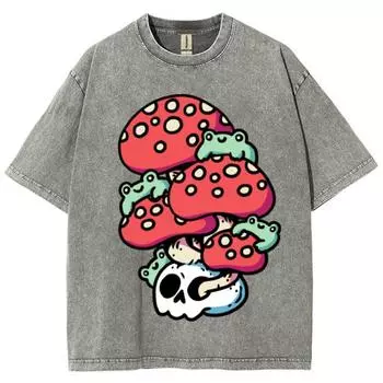 Милая женская футболка с рисунком черепа красного гриба в мультяшном стиле, свободная, большого размера, с коротким рукавом, модный дизайн S