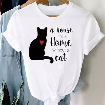 Милая женская футболка с рисунком кота в стиле 90-х годов, летняя модная футболка с принтом, футболка с коротким рукавом, женская женская одежда, повседневная футболка с графическим рисунком S
