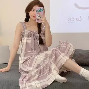 Милая женская хлопковая летняя пижама с рисунком из мультфильма - свободная ночная рубашка в стиле феи M for 80-95 lbs