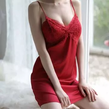 Милая женская одежда для сна с гладкой поверхностью на тонких бретельках выше колена кружевное лоскутное ночное платье с глубоким v-образным вырезом на ночь XL чёрный